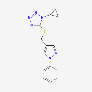 molecular formula C14H14N6S B7462166 1-Cyclopropyl-5-[(1-phenylpyrazol-4-yl)methylsulfanyl]tetrazole 