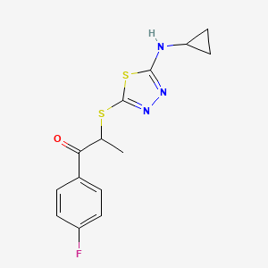 molecular formula C14H14FN3OS2 B7462327 2-[[5-(Cyclopropylamino)-1,3,4-thiadiazol-2-yl]sulfanyl]-1-(4-fluorophenyl)propan-1-one 