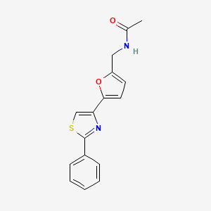 molecular formula C16H14N2O2S B7462436 N-[[5-(2-phenyl-1,3-thiazol-4-yl)furan-2-yl]methyl]acetamide 