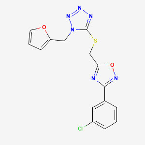 molecular formula C15H11ClN6O2S B7462469 3-(3-Chlorophenyl)-5-[[1-(furan-2-ylmethyl)tetrazol-5-yl]sulfanylmethyl]-1,2,4-oxadiazole 