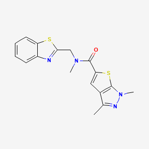 molecular formula C17H16N4OS2 B7462521 N-(1,3-benzothiazol-2-ylmethyl)-N,1,3-trimethylthieno[2,3-c]pyrazole-5-carboxamide 