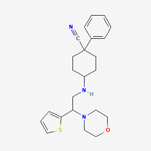 molecular formula C23H29N3OS B7462615 4-[(2-Morpholin-4-yl-2-thiophen-2-ylethyl)amino]-1-phenylcyclohexane-1-carbonitrile 