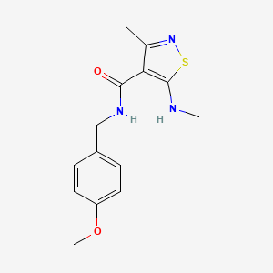 molecular formula C14H17N3O2S B7462677 N-[(4-methoxyphenyl)methyl]-3-methyl-5-(methylamino)-1,2-thiazole-4-carboxamide 