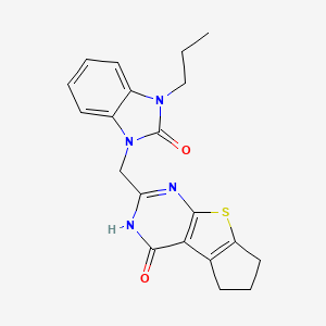 molecular formula C20H20N4O2S B7462687 10-[(2-Oxo-3-propylbenzimidazol-1-yl)methyl]-7-thia-9,11-diazatricyclo[6.4.0.02,6]dodeca-1(8),2(6),9-trien-12-one 