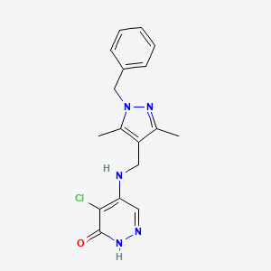 molecular formula C17H18ClN5O B7462727 4-[(1-benzyl-3,5-dimethylpyrazol-4-yl)methylamino]-5-chloro-1H-pyridazin-6-one 