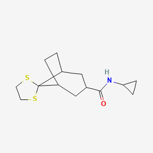 molecular formula C14H21NOS2 B7462819 N-cyclopropylspiro[1,3-dithiolane-2,8'-bicyclo[3.2.1]octane]-3'-carboxamide 
