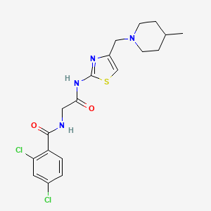 molecular formula C19H22Cl2N4O2S B7463017 2,4-dichloro-N-[2-[[4-[(4-methylpiperidin-1-yl)methyl]-1,3-thiazol-2-yl]amino]-2-oxoethyl]benzamide 