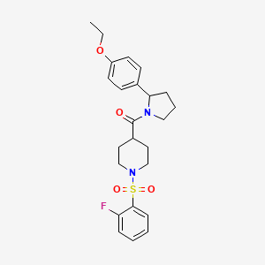 molecular formula C24H29FN2O4S B7463033 [2-(4-Ethoxyphenyl)pyrrolidin-1-yl]-[1-(2-fluorophenyl)sulfonylpiperidin-4-yl]methanone 