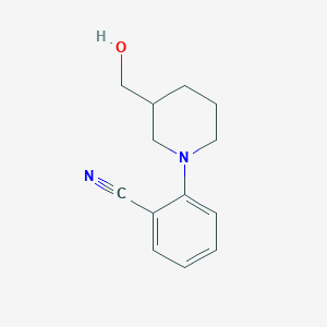 molecular formula C13H16N2O B7463221 2-(3-Hydroxymethylpiperidino)benzonitrile 