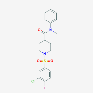 molecular formula C19H20ClFN2O3S B7463257 1-(3-chloro-4-fluorophenyl)sulfonyl-N-methyl-N-phenylpiperidine-4-carboxamide 
