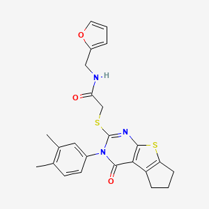 2-[[11-(3,4-dimethylphenyl)-12-oxo-7-thia-9,11-diazatricyclo[6.4.0.02,6]dodeca-1(8),2(6),9-trien-10-yl]sulfanyl]-N-(furan-2-ylmethyl)acetamide