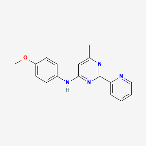 molecular formula C17H16N4O B7463397 4-(4-Methoxyanilino)-6-methyl-2-(2-pyridinyl)pyrimidine 