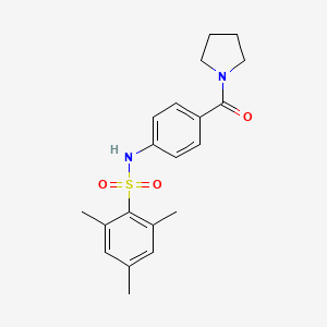 2,4,6-trimethyl-N-[4-(pyrrolidine-1-carbonyl)phenyl]benzenesulfonamide