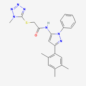 molecular formula C22H23N7OS B7463633 2-(1-methyltetrazol-5-yl)sulfanyl-N-[2-phenyl-5-(2,4,5-trimethylphenyl)pyrazol-3-yl]acetamide 