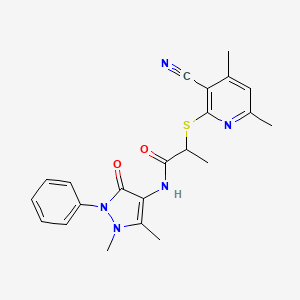 molecular formula C22H23N5O2S B7463779 2-(3-cyano-4,6-dimethylpyridin-2-yl)sulfanyl-N-(1,5-dimethyl-3-oxo-2-phenylpyrazol-4-yl)propanamide 