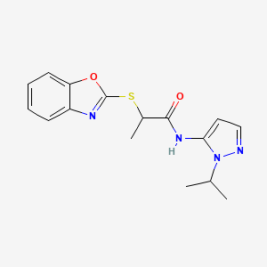 molecular formula C16H18N4O2S B7463829 2-(1,3-benzoxazol-2-ylsulfanyl)-N-(2-propan-2-ylpyrazol-3-yl)propanamide 