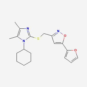 molecular formula C19H23N3O2S B7463868 3-[(1-Cyclohexyl-4,5-dimethylimidazol-2-yl)sulfanylmethyl]-5-(furan-2-yl)-1,2-oxazole 