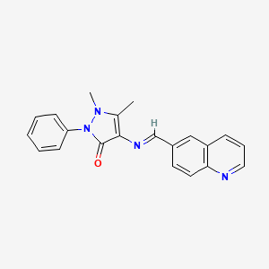 molecular formula C21H18N4O B7464331 1,5-Dimethyl-2-phenyl-4-(quinolin-6-ylmethylideneamino)pyrazol-3-one 