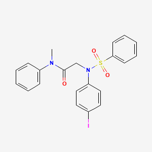 molecular formula C21H19IN2O3S B7464383 2-[N-(benzenesulfonyl)-4-iodoanilino]-N-methyl-N-phenylacetamide 