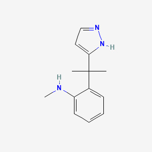 molecular formula C13H17N3 B7464437 N-methyl-2-[2-(1H-pyrazol-5-yl)propan-2-yl]aniline 