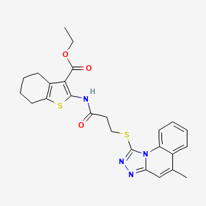 molecular formula C25H26N4O3S2 B7464599 Ethyl 2-[3-[(5-methyl-[1,2,4]triazolo[4,3-a]quinolin-1-yl)sulfanyl]propanoylamino]-4,5,6,7-tetrahydro-1-benzothiophene-3-carboxylate 