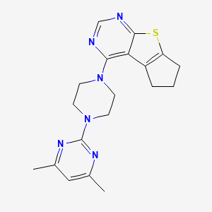molecular formula C19H22N6S B7464711 12-[4-(4,6-Dimethylpyrimidin-2-yl)piperazin-1-yl]-7-thia-9,11-diazatricyclo[6.4.0.02,6]dodeca-1(12),2(6),8,10-tetraene 