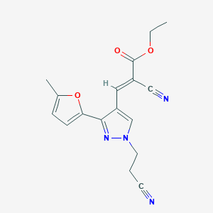 molecular formula C17H16N4O3 B7464903 ethyl (E)-2-cyano-3-[1-(2-cyanoethyl)-3-(5-methylfuran-2-yl)pyrazol-4-yl]prop-2-enoate 