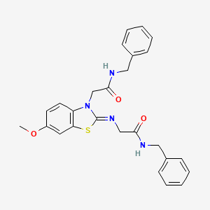 molecular formula C26H26N4O3S B7465001 N-benzyl-2-[[3-[2-(benzylamino)-2-oxoethyl]-6-methoxy-1,3-benzothiazol-2-ylidene]amino]acetamide 