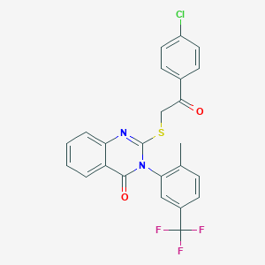 molecular formula C24H16ClF3N2O2S B7465037 2-[2-(4-Chlorophenyl)-2-oxoethyl]sulfanyl-3-[2-methyl-5-(trifluoromethyl)phenyl]quinazolin-4-one 