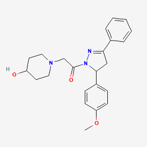 molecular formula C23H27N3O3 B7465165 2-(4-Hydroxypiperidin-1-yl)-1-[3-(4-methoxyphenyl)-5-phenyl-3,4-dihydropyrazol-2-yl]ethanone 