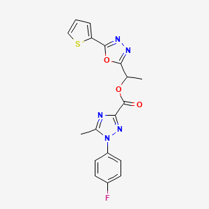 molecular formula C18H14FN5O3S B7465576 1-(5-Thiophen-2-yl-1,3,4-oxadiazol-2-yl)ethyl 1-(4-fluorophenyl)-5-methyl-1,2,4-triazole-3-carboxylate 