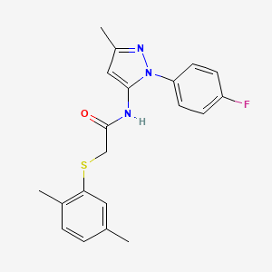molecular formula C20H20FN3OS B7465654 2-(2,5-dimethylphenyl)sulfanyl-N-[2-(4-fluorophenyl)-5-methylpyrazol-3-yl]acetamide 