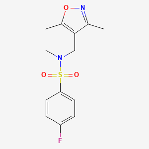 molecular formula C13H15FN2O3S B7465840 N-[(3,5-dimethyl-1,2-oxazol-4-yl)methyl]-4-fluoro-N-methylbenzenesulfonamide 