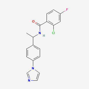 molecular formula C18H15ClFN3O B7466152 2-chloro-4-fluoro-N-[1-(4-imidazol-1-ylphenyl)ethyl]benzamide 