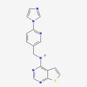 molecular formula C15H12N6S B7466427 N-[(6-imidazol-1-ylpyridin-3-yl)methyl]thieno[2,3-d]pyrimidin-4-amine 