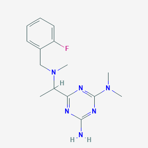 molecular formula C15H21FN6 B7466466 6-[1-[(2-fluorophenyl)methyl-methylamino]ethyl]-2-N,2-N-dimethyl-1,3,5-triazine-2,4-diamine 