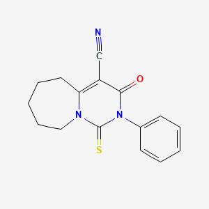 molecular formula C16H15N3OS B7466660 3-oxo-2-phenyl-1-sulfanylidene-6,7,8,9-tetrahydro-5H-pyrimido[1,6-a]azepine-4-carbonitrile 