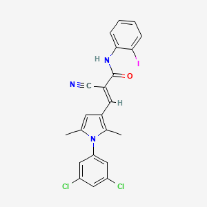 (E)-2-cyano-3-[1-(3,5-dichlorophenyl)-2,5-dimethylpyrrol-3-yl]-N-(2-iodophenyl)prop-2-enamide