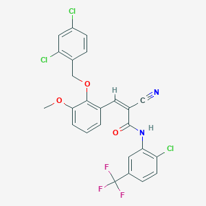 molecular formula C25H16Cl3F3N2O3 B7466794 (Z)-N-[2-chloro-5-(trifluoromethyl)phenyl]-2-cyano-3-[2-[(2,4-dichlorophenyl)methoxy]-3-methoxyphenyl]prop-2-enamide 