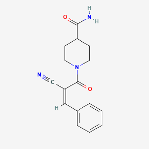 molecular formula C16H17N3O2 B7466991 1-[2-Cyano-2-(phenylmethylidene)acetyl]piperidine-4-carboxamide 