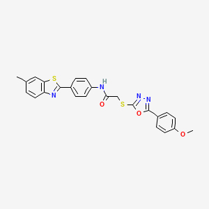 molecular formula C25H20N4O3S2 B7467003 2-[[5-(4-methoxyphenyl)-1,3,4-oxadiazol-2-yl]sulfanyl]-N-[4-(6-methyl-1,3-benzothiazol-2-yl)phenyl]acetamide 