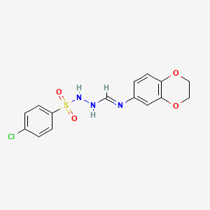 molecular formula C15H14ClN3O4S B7467131 N-[(4-chlorophenyl)sulfonylamino]-N'-(2,3-dihydro-1,4-benzodioxin-6-yl)methanimidamide 