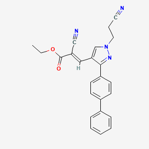 molecular formula C24H20N4O2 B7467221 ethyl (E)-2-cyano-3-[1-(2-cyanoethyl)-3-(4-phenylphenyl)pyrazol-4-yl]prop-2-enoate 