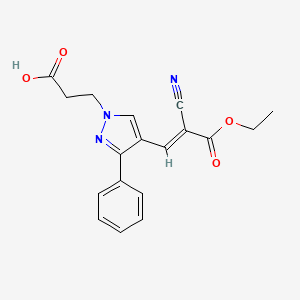 molecular formula C18H17N3O4 B7467265 3-[4-[(E)-2-cyano-3-ethoxy-3-oxoprop-1-enyl]-3-phenylpyrazol-1-yl]propanoic acid 