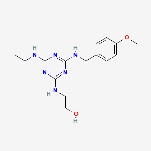 molecular formula C16H24N6O2 B7467312 2-[[4-[(4-Methoxyphenyl)methylamino]-6-(propan-2-ylamino)-1,3,5-triazin-2-yl]amino]ethanol 