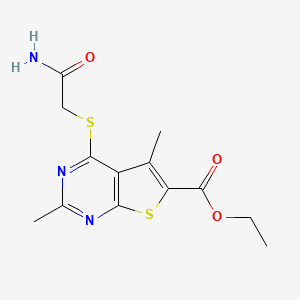 molecular formula C13H15N3O3S2 B7467425 Ethyl 4-(2-amino-2-oxoethyl)sulfanyl-2,5-dimethylthieno[2,3-d]pyrimidine-6-carboxylate 