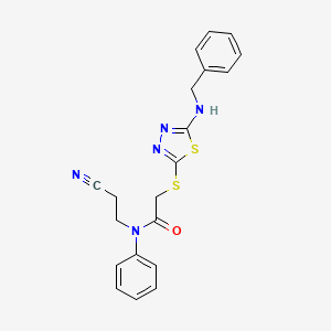molecular formula C20H19N5OS2 B7467599 2-[[5-(benzylamino)-1,3,4-thiadiazol-2-yl]sulfanyl]-N-(2-cyanoethyl)-N-phenylacetamide 