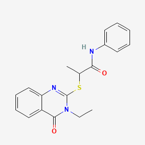 molecular formula C19H19N3O2S B7467800 2-(3-ethyl-4-oxoquinazolin-2-yl)sulfanyl-N-phenylpropanamide 