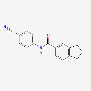 molecular formula C17H14N2O B7467988 N-(4-cyanophenyl)-2,3-dihydro-1H-indene-5-carboxamide 