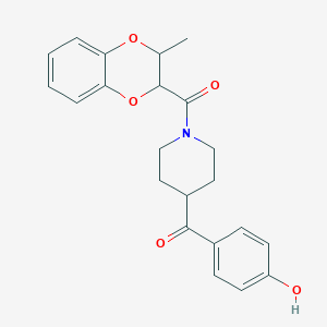molecular formula C22H23NO5 B7468358 (4-Hydroxyphenyl)-[1-(2-methyl-2,3-dihydro-1,4-benzodioxine-3-carbonyl)piperidin-4-yl]methanone 
